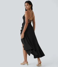 Flowy Dresses|Maxi & Midi Dresses<HALARA Breezeful™ Lace Up Side Zipper Ruffle Hem Maxi Quick Dry Casual Dress