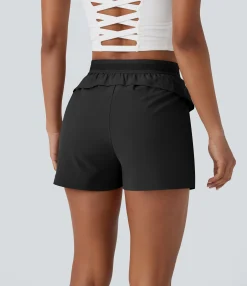 Active Shorts|Shorts<HALARA Breezeful™ Mid High Waisted Side Zip Pocket Ruffle Quick Dry Running Shorts