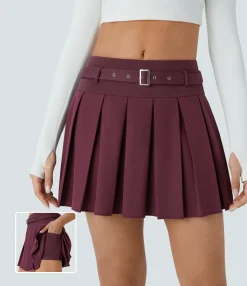 Mini Skirts|Pleated Skirts<HALARA Breezeful™ Mid Rise Belted Pleated 2-in-1 Pocket Quick Dry Mini Casual Skirt