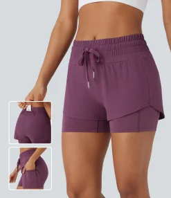 Active Shorts|Shorts<HALARA Breezeful™ Mid Rise Drawstring Pockets 2-in-1 Curved Hem Quick Dry Running Shorts