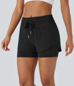 Active Shorts|Shorts<HALARA Breezeful™ Mid Rise Drawstring Pockets 2-in-1 Curved Hem Quick Dry Running Shorts