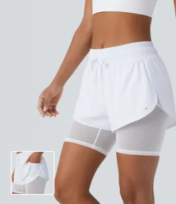 Active Shorts|Shorts<HALARA Breezeful™ Mid Rise Drawstring Contrast Mesh 2-in-1 Pocket Quick Dry Running Shorts