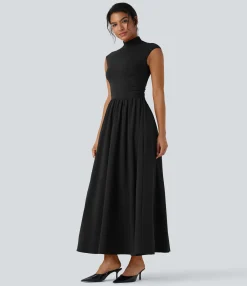 Flowy Dresses|Maxi & Midi Dresses<HALARA Breezeful™ Mock Neck Cap Sleeve Quick Dry Flowy Flare Maxi Casual Dress