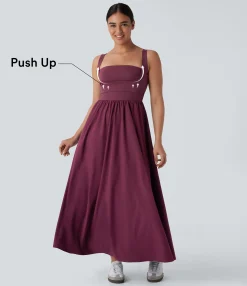 Flowy Dresses|Maxi & Midi Dresses<HALARA Breezeful™ Molded Cups Push Up Square Neck Pocket Flowy Maxi Quick Dry Casual Dress