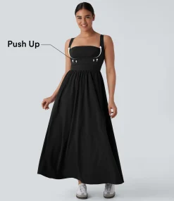 Flowy Dresses|Maxi & Midi Dresses<HALARA Breezeful™ Molded Cups Push Up Square Neck Pocket Flowy Maxi Quick Dry Casual Dress