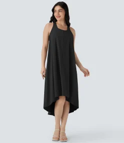 Flowy Dresses|Maxi & Midi Dresses<HALARA Breezeful™ RacerPocket High Low Flowy Midi Quick Dry Casual Dress-D/DD/DDD/F Cups