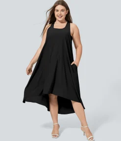 Flowy Dresses|Plus Size<HALARA Breezeful™ RacerPocket High Low Flowy Midi Quick Dry Casual Plus Size Dress
