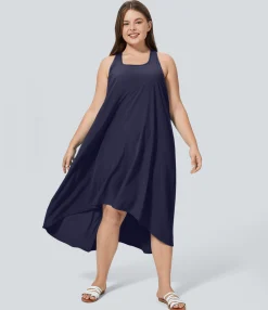 Flowy Dresses|Plus Size<HALARA Breezeful™ RacerPocket High Low Flowy Midi Quick Dry Casual Plus Size Dress