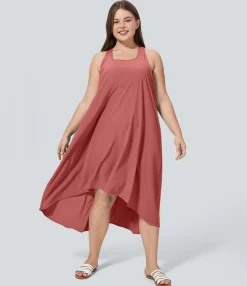 Flowy Dresses|Plus Size<HALARA Breezeful™ RacerPocket High Low Flowy Midi Quick Dry Casual Plus Size Dress