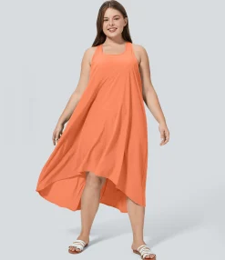 Flowy Dresses|Plus Size<HALARA Breezeful™ RacerPocket High Low Flowy Midi Quick Dry Casual Plus Size Dress