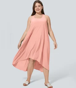 Flowy Dresses|Plus Size<HALARA Breezeful™ RacerPocket High Low Flowy Midi Quick Dry Casual Plus Size Dress
