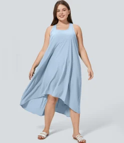 Flowy Dresses|Plus Size<HALARA Breezeful™ RacerPocket High Low Flowy Midi Quick Dry Casual Plus Size Dress