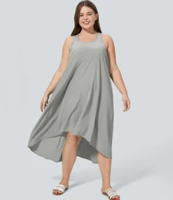 Flowy Dresses|Plus Size<HALARA Breezeful™ RacerPocket High Low Flowy Midi Quick Dry Casual Plus Size Dress