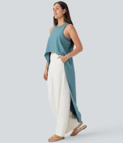 Tank Tops & Camis|Tank Tops<HALARA Breezeful™ Round Neck Keyhole Back Cut Out 2-in-1 High Low Flowy Quick Dry Tank Top