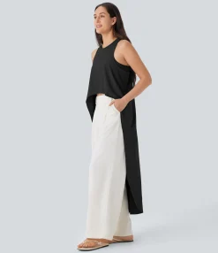 Tank Tops & Camis|Tank Tops<HALARA Breezeful™ Round Neck Keyhole Back Cut Out 2-in-1 High Low Flowy Quick Dry Tank Top