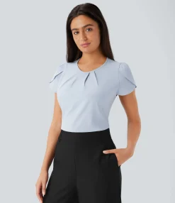 Work Tops<HALARA Breezeful™ Round Neck Short Sleeve Keyhole Back Quick Dry Work Top