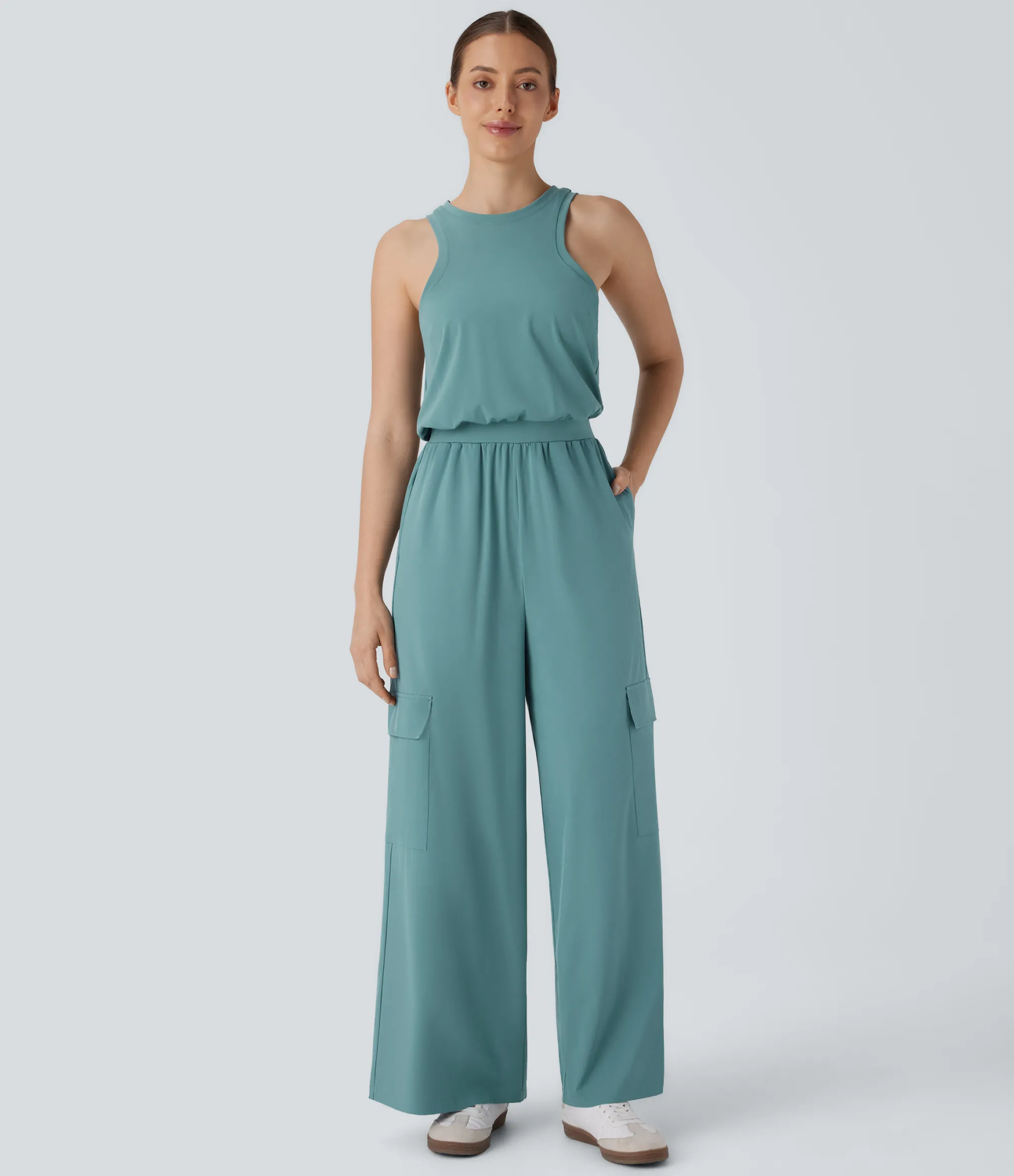 Jumpsuits<HALARA Breezeful™ Round Neck Sleeveless Pockets Straight Leg Quick Dry Casual Jumpsuit