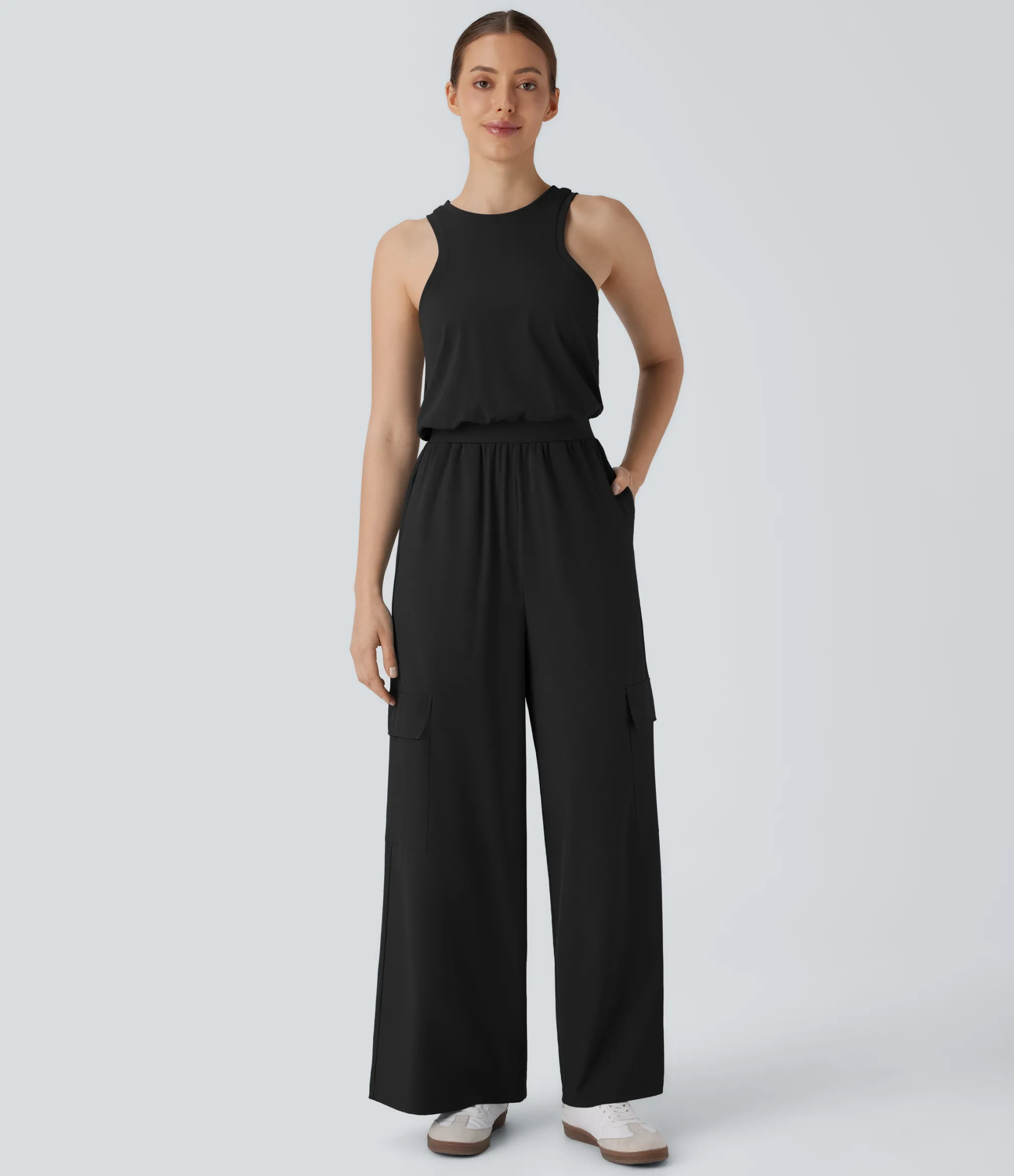 Jumpsuits<HALARA Breezeful™ Round Neck Sleeveless Pockets Straight Leg Quick Dry Casual Jumpsuit