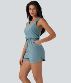Jumpsuits<HALARA Breezeful™ Sleeveless Cut Out Drawstring Quick Dry Hiking Romper with Pockets