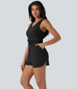 Jumpsuits<HALARA Breezeful™ Sleeveless Cut Out Drawstring Quick Dry Hiking Romper with Pockets