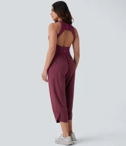 Jumpsuits<HALARA Breezeful™ Sleeveless Pockets Crossover Hem Capri Quick Dry Yoga Jumpsuit