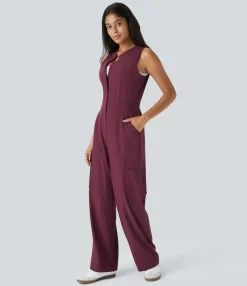 Jumpsuits<HALARA Breezeful™ Sleeveless Zipper Snap Pockets Quick Dry Casual Cargo Jumpsuit