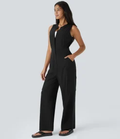 Jumpsuits<HALARA Breezeful™ Sleeveless Zipper Snap Pockets Quick Dry Casual Cargo Jumpsuit