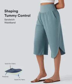 Flowy Pants|High-Waisted Pants<HALARA Breezeful™ SoCinched High Waisted Tummy Control Hem Quick Dry Capri Pants with Pockets
