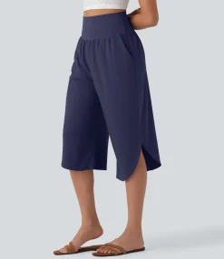 Flowy Pants|High-Waisted Pants<HALARA Breezeful™ SoCinched High Waisted Tummy Control Hem Quick Dry Capri Pants with Pockets
