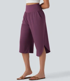 Flowy Pants|High-Waisted Pants<HALARA Breezeful™ SoCinched High Waisted Tummy Control Hem Quick Dry Capri Pants with Pockets