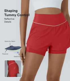 5'' Shorts|Active Shorts<HALARA Breezeful™ Socinched Reflective Mid Rise Tummy Control 2-in-1 Quick Dry Running Shorts 5'' with Pockets