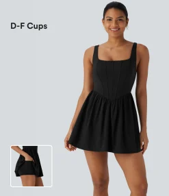 Flowy Dresses|Mini Dresses<HALARA Breezeful™ Square Neck Corset Style 2-in-1 Quick Dry Mini Dress with Pocket-D/DD/DDD/F Cups