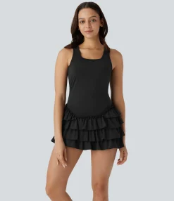 Dresses|Flowy Dresses<HALARA Breezeful™ Square Neck Layered Ruffle 2 Piece Pocket Micro Mini Quick Dry Dance Active Dress