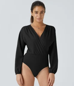 Bodysuits<HALARA Breezeful™ V Neck Bishop Sleeve Quick Dry Casual Bodysuit