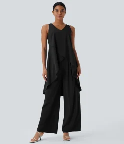 Tank Tops & Camis|Tank Tops<HALARA Breezeful™ V Neck Crossover Ruffle Hem Flowy High Low Longline Quick Dry Tank Top