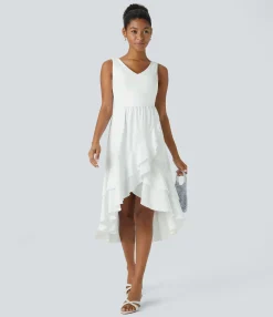 Flowy Dresses|Maxi & Midi Dresses<HALARA Breezeful™ V Neck Cut Out Pocket Ruffle Flowy Quick Dry Midi Dress