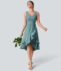 Flowy Dresses|Maxi & Midi Dresses<HALARA Breezeful™ V Neck Cut Out Pocket Ruffle Flowy Quick Dry Midi Dress