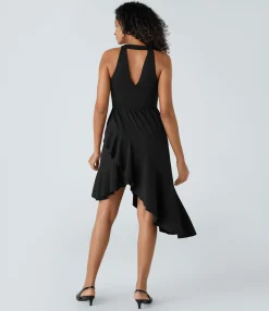 Dresses|Flowy Dresses<HALARA Breezeful™ V Neck Pocket Ruffle Hem Flowy Quick Dry Midi Dress Black