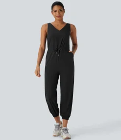 Jumpsuits<HALARA Breezeful™ V Neck Sleeveless Drawstring Pockets Quick Dry Camping Jogger Jumpsuit