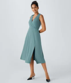 Dresses|Flowy Dresses<HALARA Breezeful™ V Neck Sleeveless Quick Dry Midi Work Dress