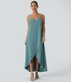 Dresses|Flowy Dresses<HALARA Breezeful™ V Neck V Back Asymmetric Crossover Hem Flowy Maxi Quick Dry Casual Dress