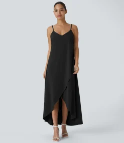 Dresses|Flowy Dresses<HALARA Breezeful™ V Neck V Back Asymmetric Crossover Hem Flowy Maxi Quick Dry Casual Dress
