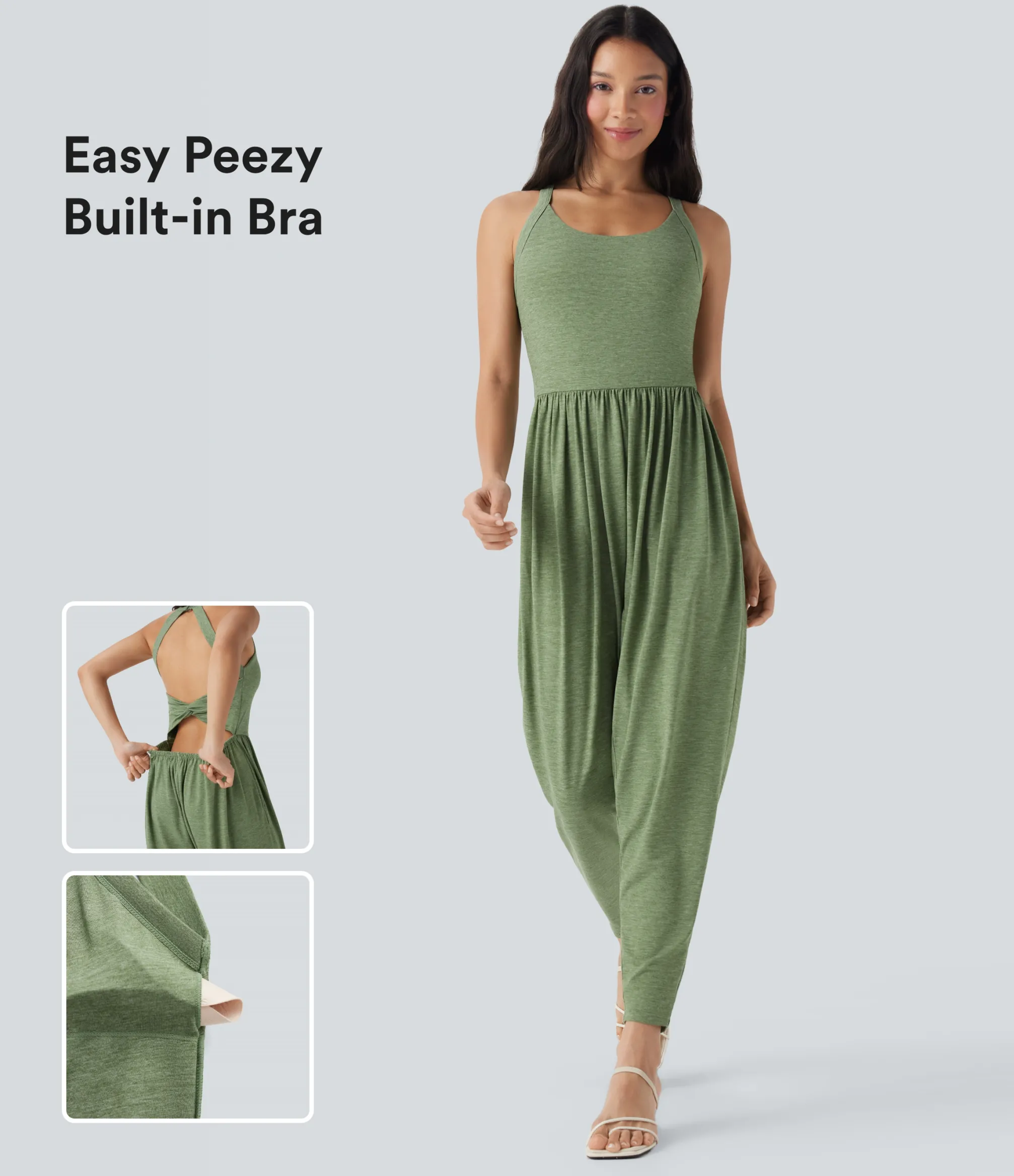 Jumpsuits<HALARA Built-in Bra Harem Casual Jumpsuit with Pockets-Easy Peezy Edition