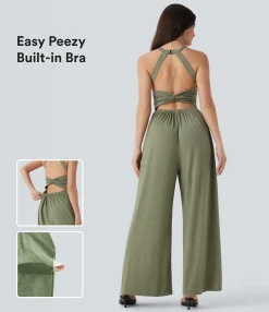 Jumpsuits<HALARA Built-in Bra Wide Leg Casual Jumpsuit with Pockets-Easy Peezy Edition