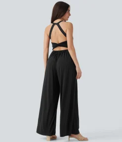 Jumpsuits<HALARA Built-in Bra Wide Leg Casual Jumpsuit with Pockets-Easy Peezy Edition