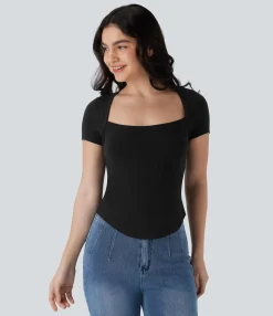 Casual Tops<HALARA Cap Sleeve Curved Hem Casual Top