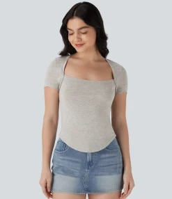 Casual Tops<HALARA Cap Sleeve Curved Hem Casual Top