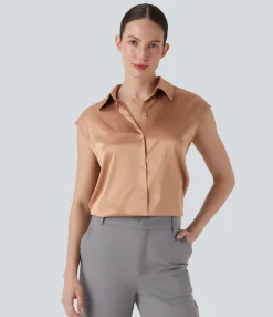 Work Tops|Shirts Blouses<HALARA Cap Sleeve Work Shirt