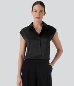 Work Tops|Shirts Blouses<HALARA Cap Sleeve Work Shirt