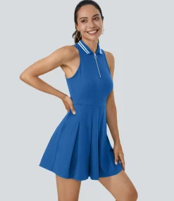 Active Dresses|Dresses<HALARA Collar Half Zip 2-Piece Pocket Pleated Golf Active Dress-Golf Tee Pocket